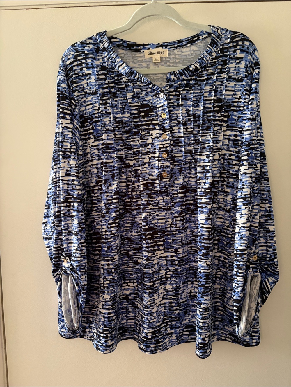 Women's Blue Patterned Henley Top